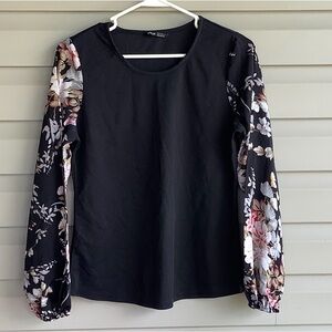 SHEIN Contrast Floral Print Sleeve Tee - Size Medium